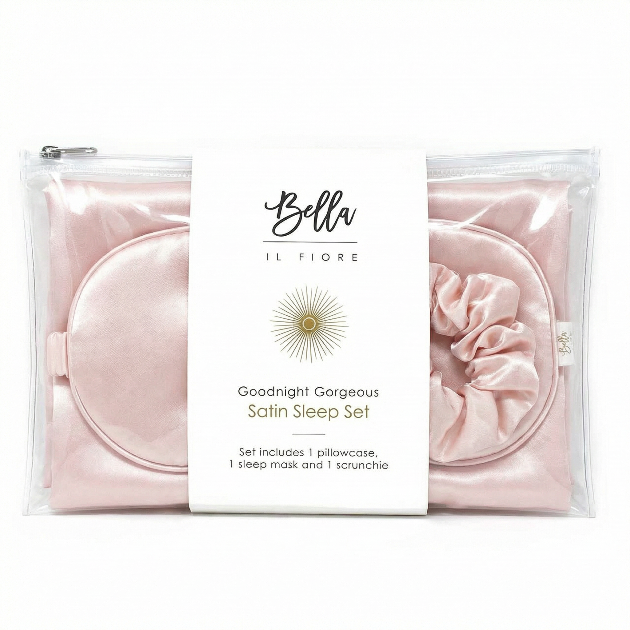 Goodnight Gorgeous Pink Satin Sleep Set | Pillowcase Sleep Mask Scrunchie Gift Set For Her