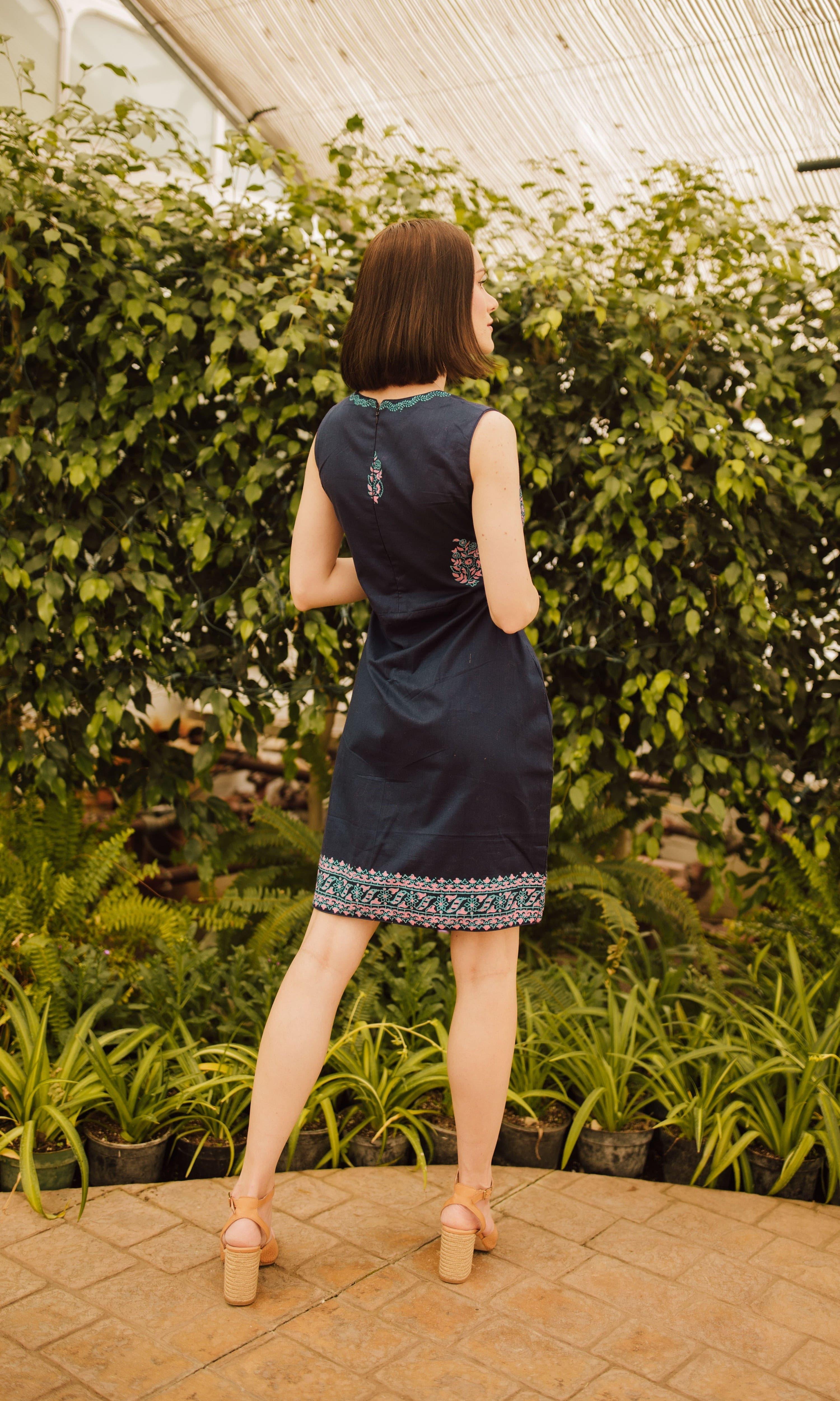 Sayona Cotton Mini Dress with Block Print