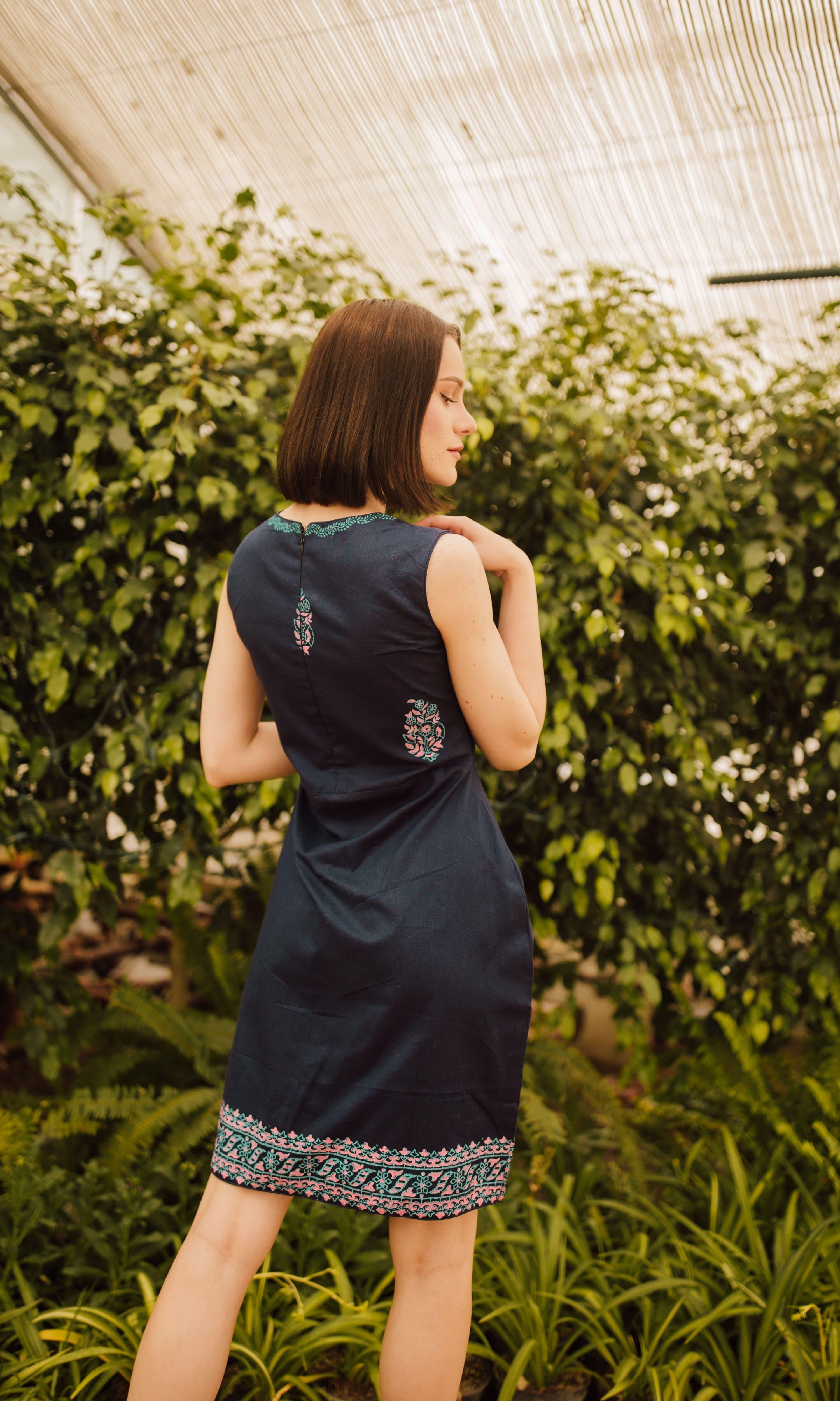 Sayona Cotton Mini Dress with Block Print