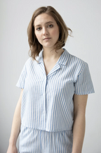 Cropped Button Down-High Waisted  Striped Capri