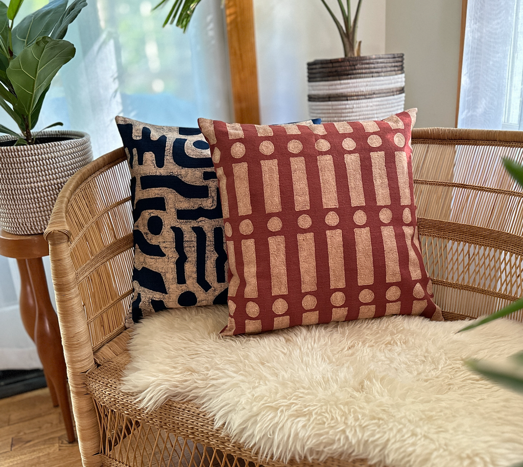 Navy Blue + Rosy Beige Bogo Marks Pillow Cover