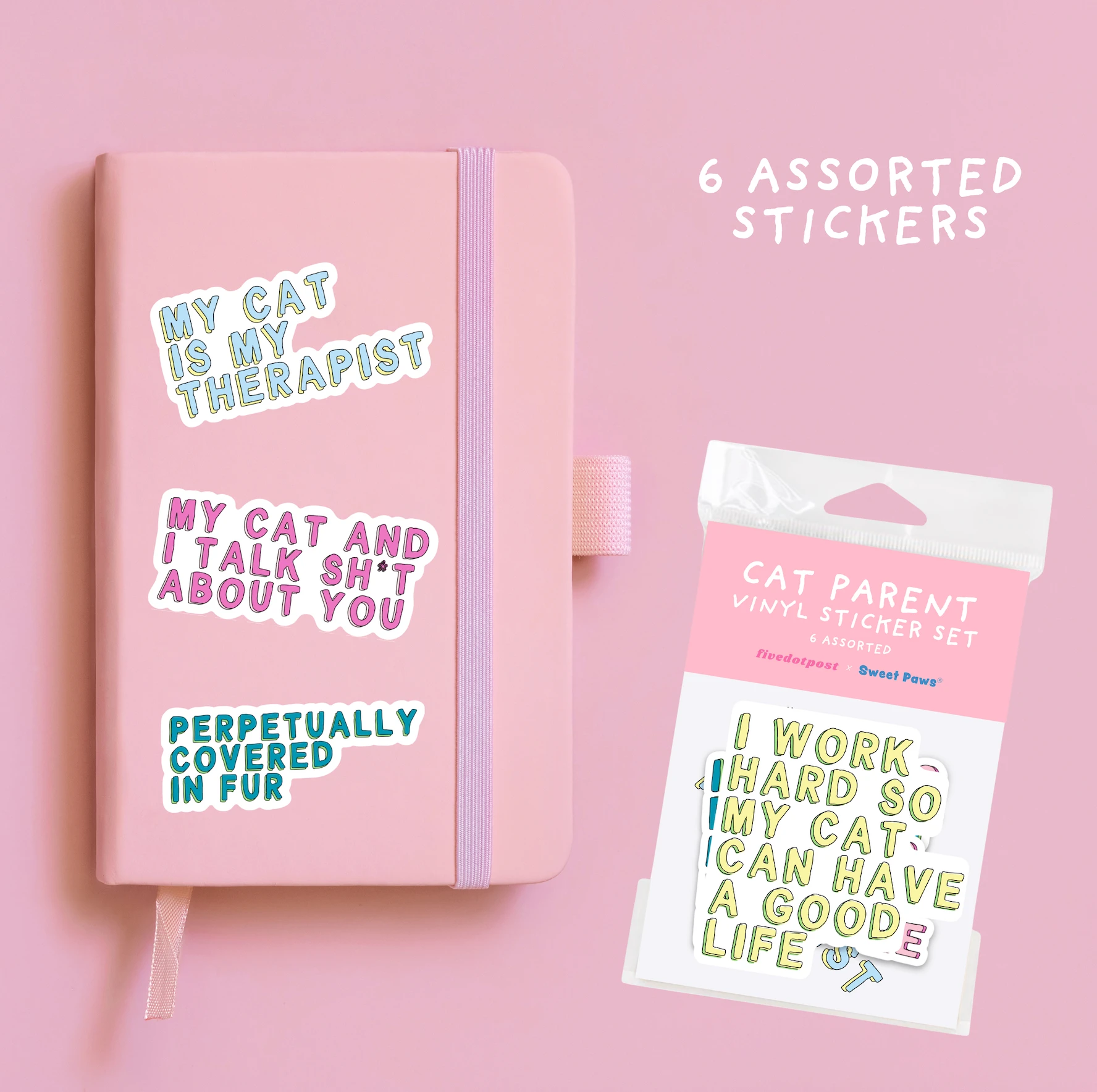 Cat Parent Vinyl Sticker Pack – Set of 6 Pet Owner Stickers by Five Dot Post