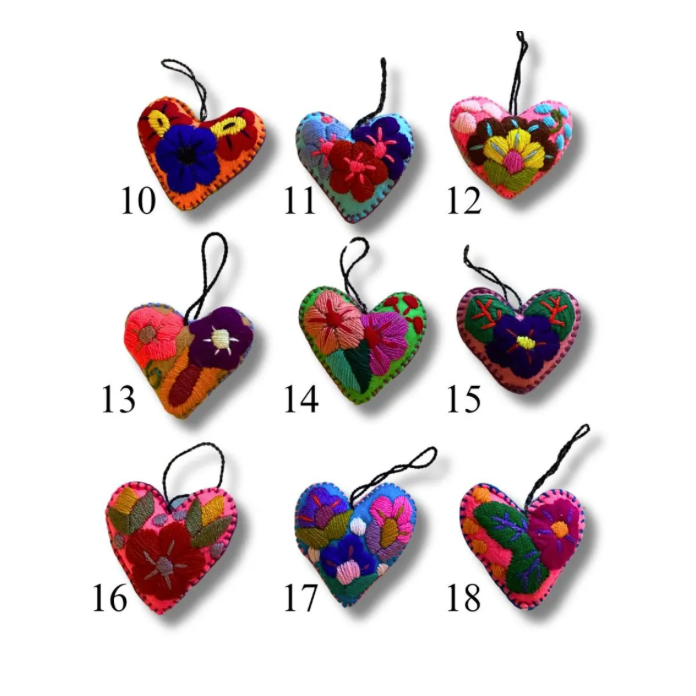 Pick Color! Corazon Heart Embroidered Handmade Valentine's Day Gift Ornament - Mexico
