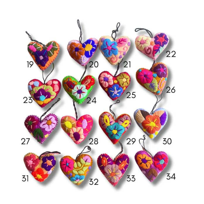Pick Color! Corazon Heart Embroidered Handmade Valentine's Day Gift Ornament - Mexico