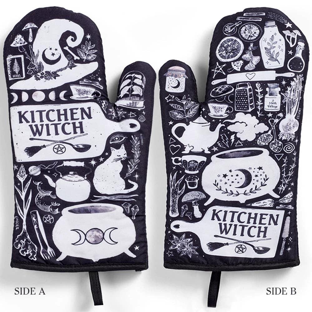 Set of 2 Kitchen Witch Oven Mitt | Pot Holders Hanging Oven Gloves Set by The Bullish Store