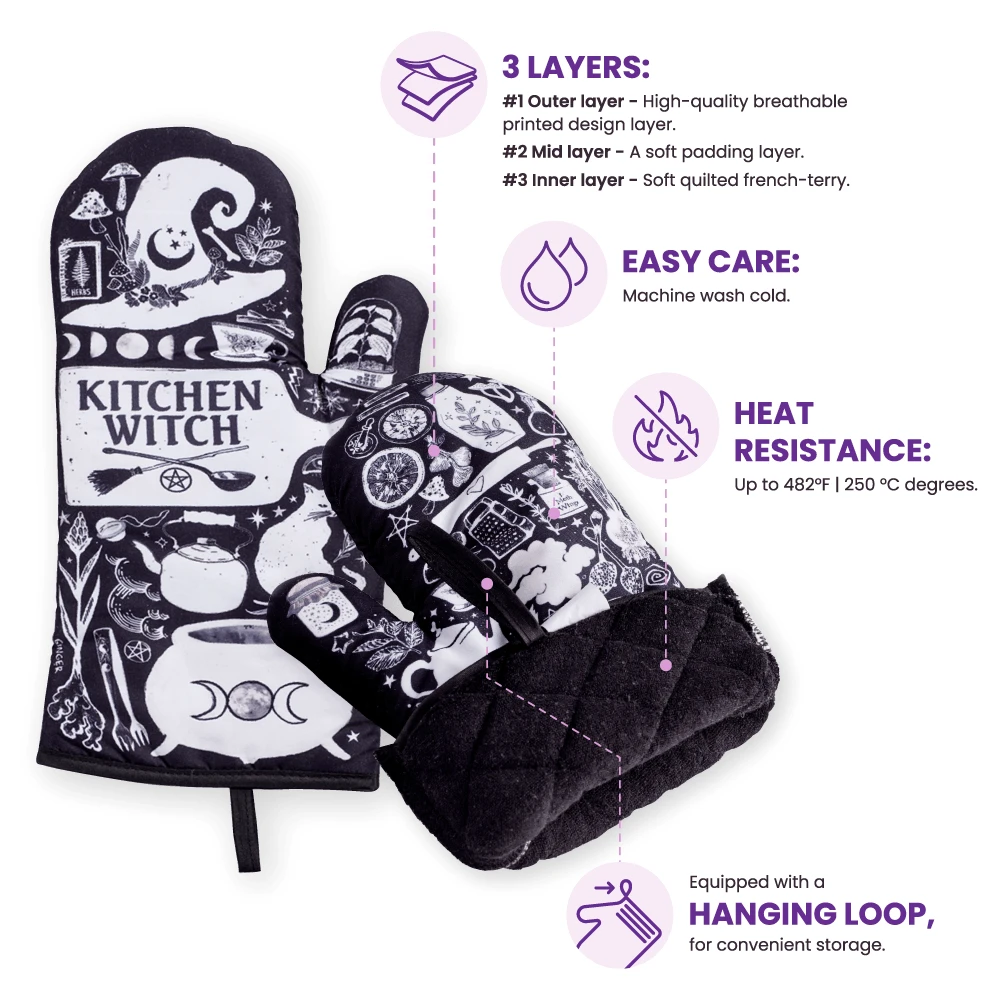 Set of 2 Kitchen Witch Oven Mitt | Pot Holders Hanging Oven Gloves Set by The Bullish Store