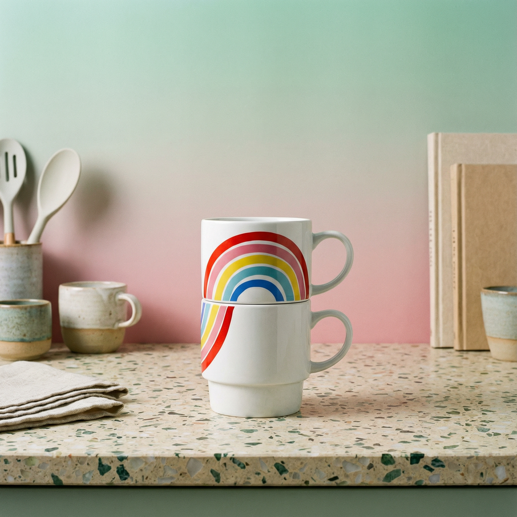 Set of 2 Rainbow Stacking Mugs | Ceramic Mug Set