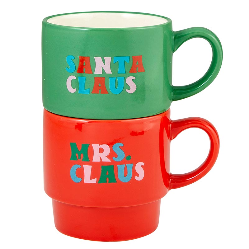 Set of 2 Santa and Mrs. Claus His and Hers Stacking Mug Set | Couple Gift