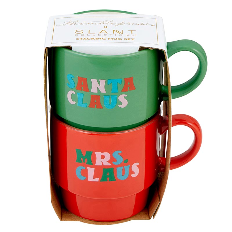 Set of 2 Santa and Mrs. Claus His and Hers Stacking Mug Set | Couple Gift