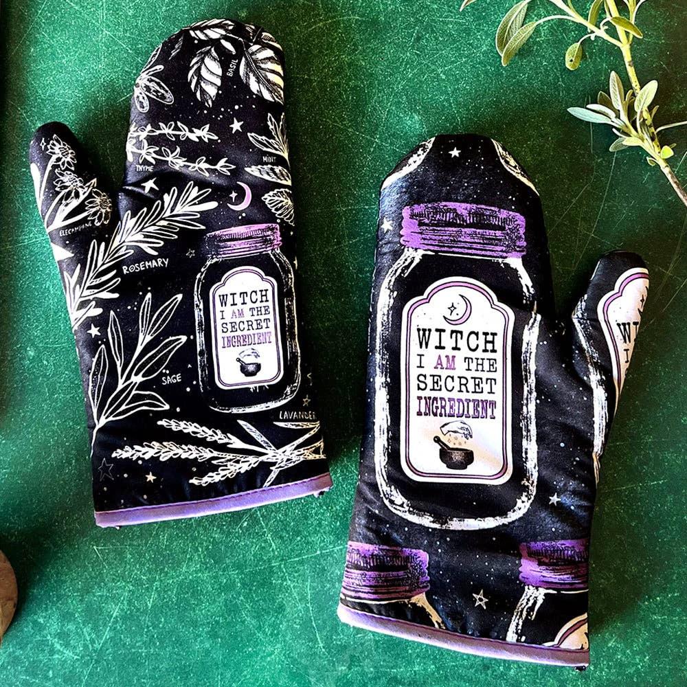 Set of 2 "Witch, I AM The Secret Ingredient" Oven Mitt | Pot Holders Hanging Oven Gloves Set by The Bullish Store