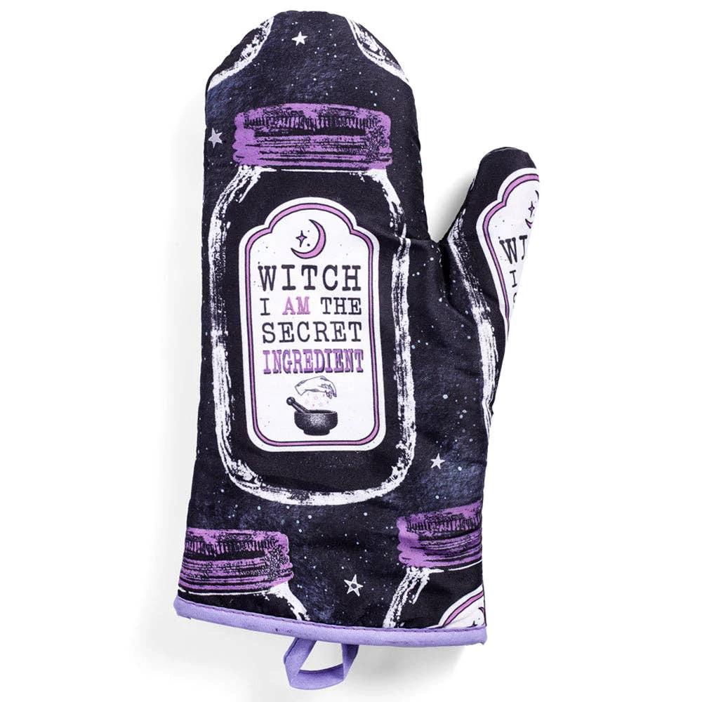 Set of 2 "Witch, I AM The Secret Ingredient" Oven Mitt | Pot Holders Hanging Oven Gloves Set by The Bullish Store