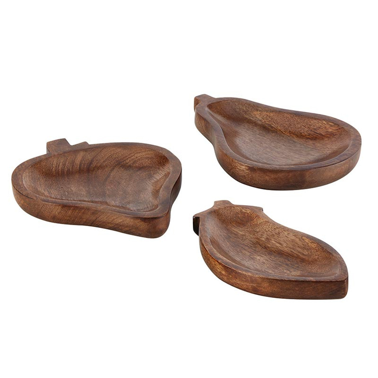 Set of 3 Fruit Shaped Food Bowls | Wooden Pear Strawberry and Eggplant Shaped Serving Dishes