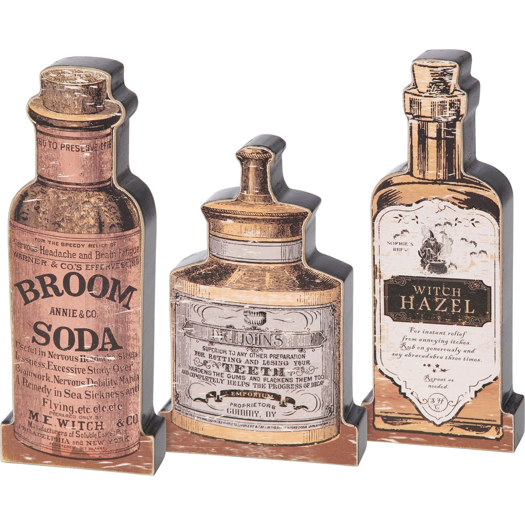 Set of 3 Potions Chunky Sitter Set | Vintage Wooden Bottle Shape Sitter by The Bullish Store