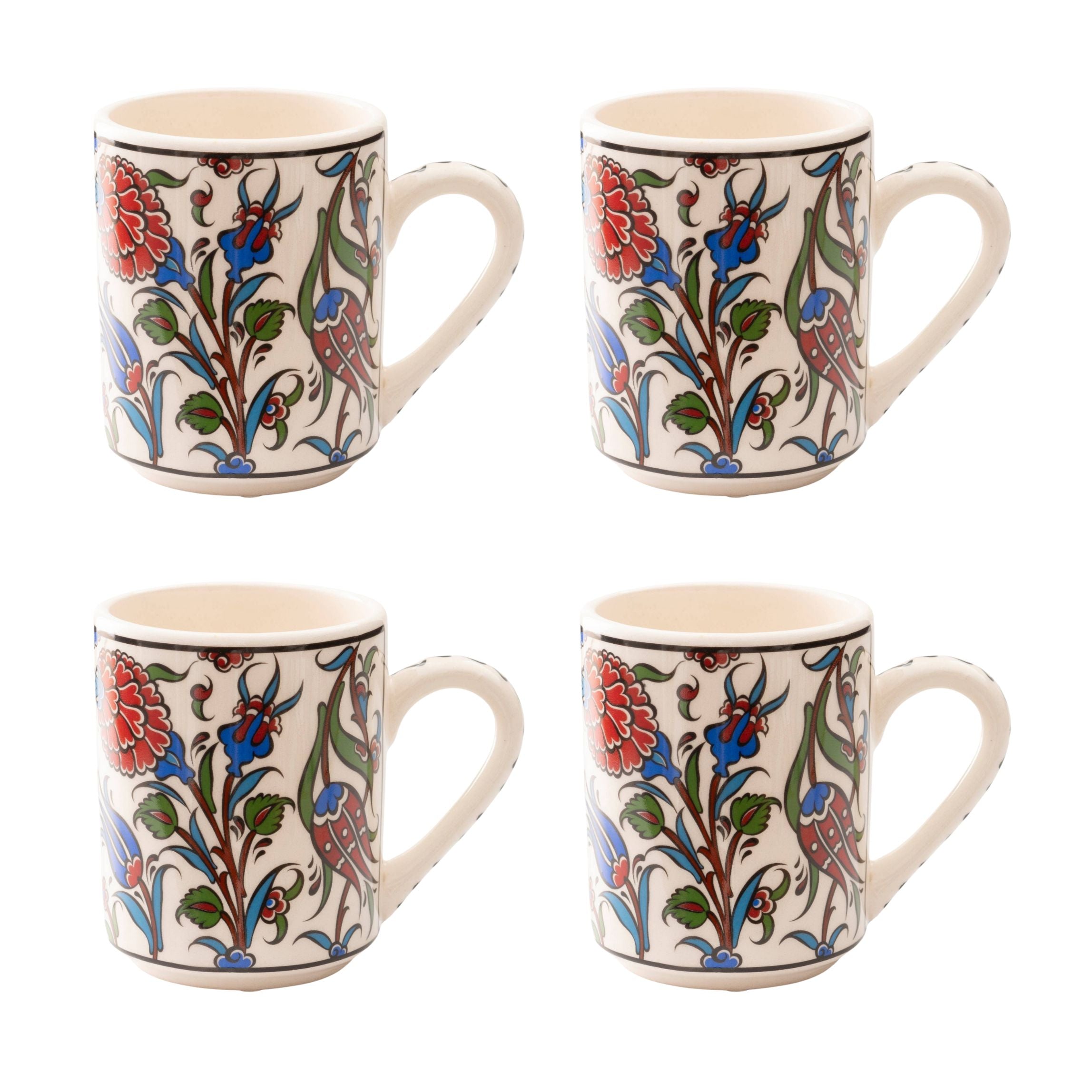 Set of 4 Handmade in Türkiye Ceramic Botanical Mugs - 9 Styles Available