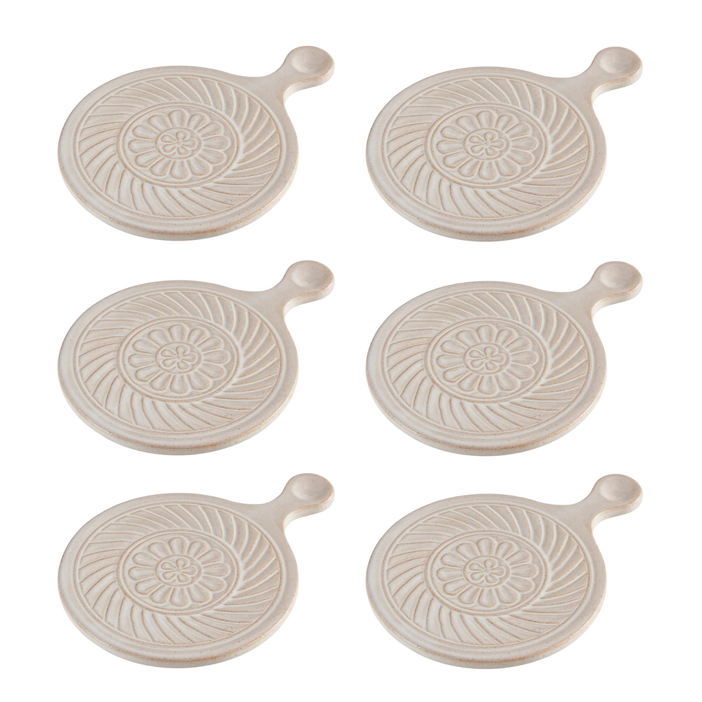 Set of 6 Mini Serving Trivets | Rustic Hot Dishes Ceramic Stand | 5" Diameter
