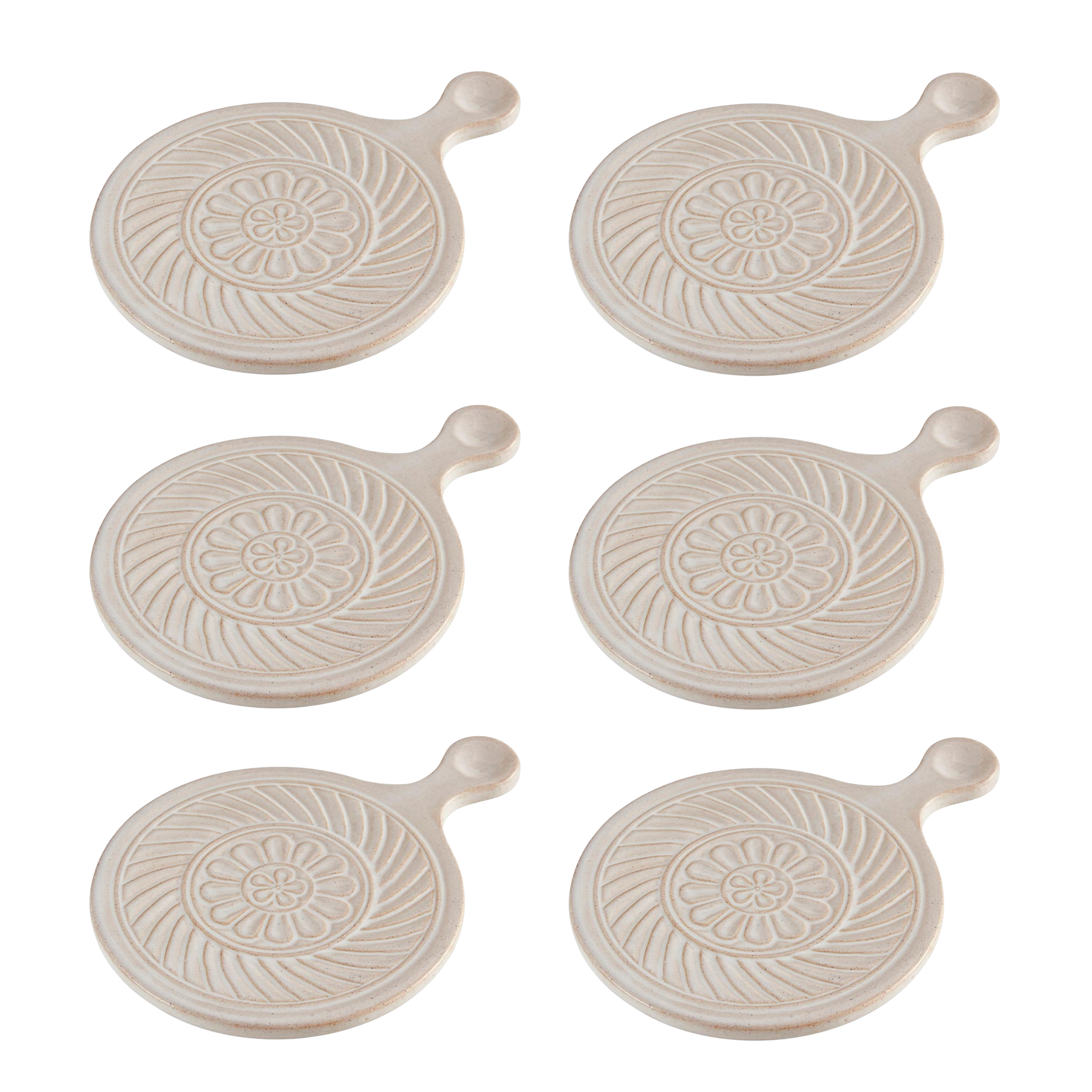 Set of 6 Mini Serving Trivets | Rustic Hot Dishes Ceramic Stand | 5" Diameter