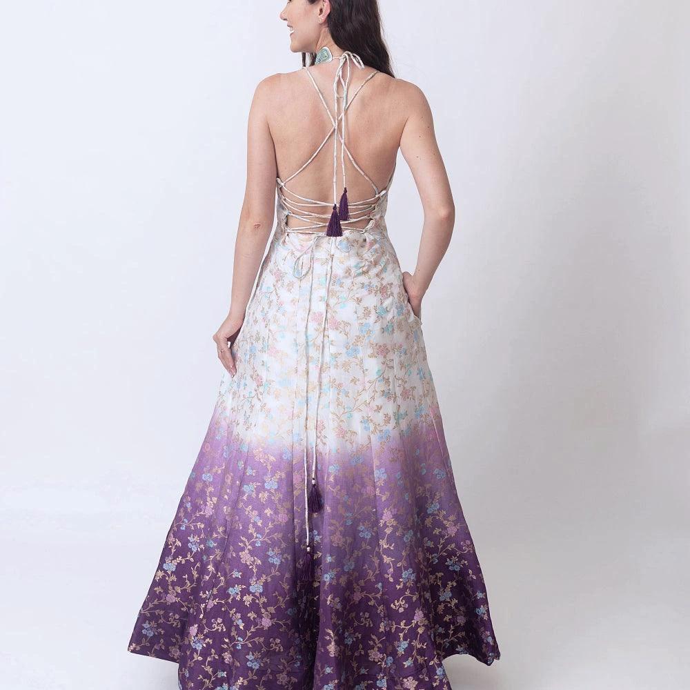 Maria Shaded Banarasi Jacquard Dress with Hand Embroidered Torso by Raas
