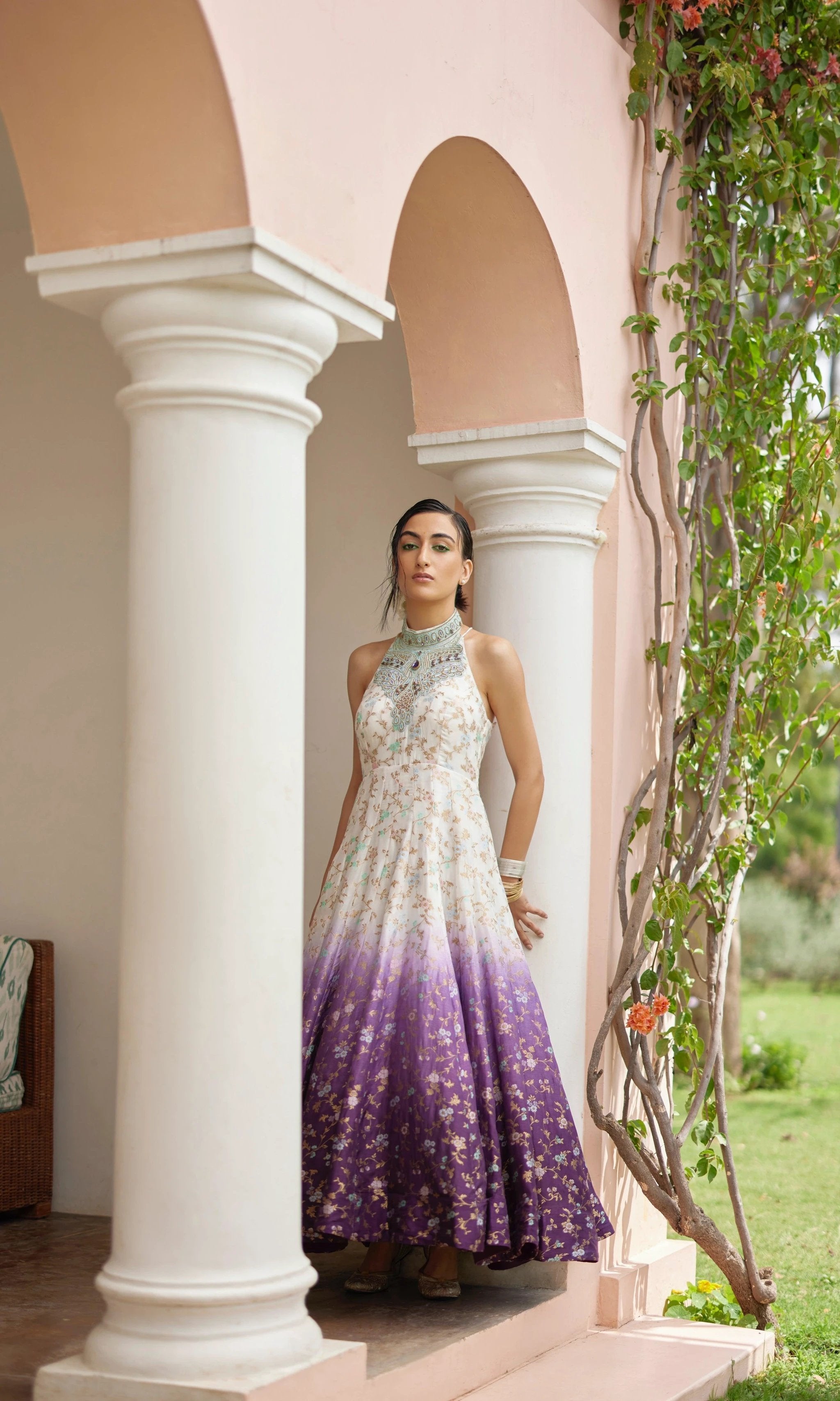Maria Shaded Banarasi Jacquard Dress with Hand Embroidered Torso by Raas
