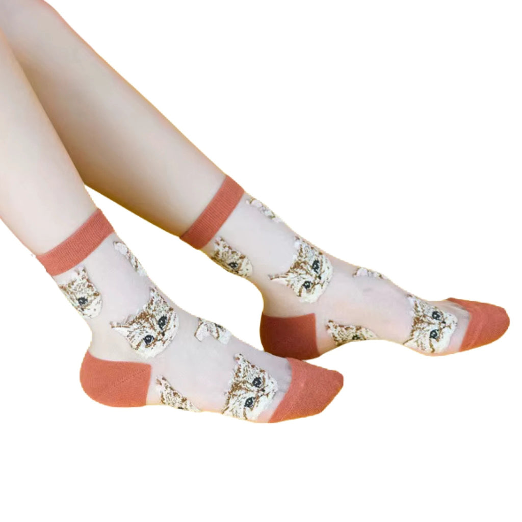 Sheer Cat Lover Socks Available in Yellow Green Red or Black [Fits Women's Size 5-9] by The Bullish Store