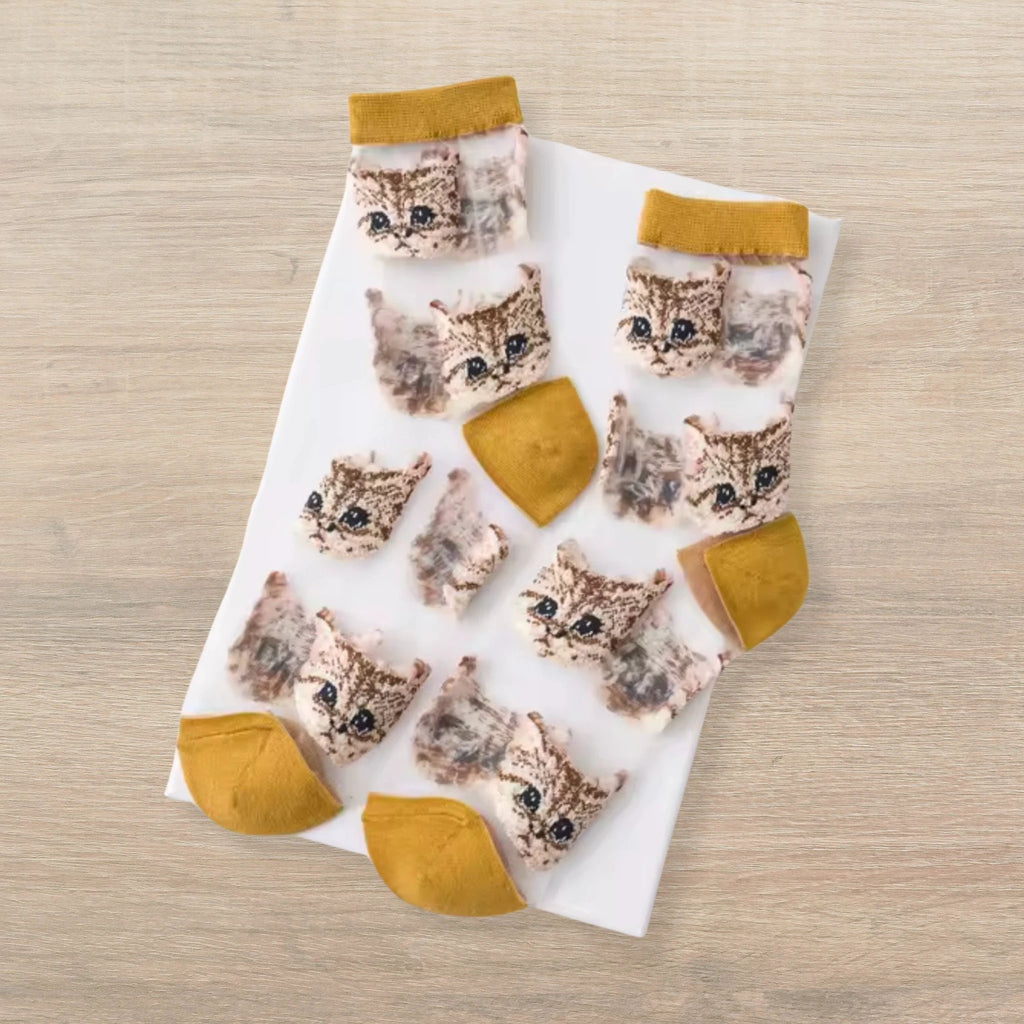 Sheer Cat Lover Socks Available in Yellow Green Red or Black [Fits Women's Size 5-9] by The Bullish Store
