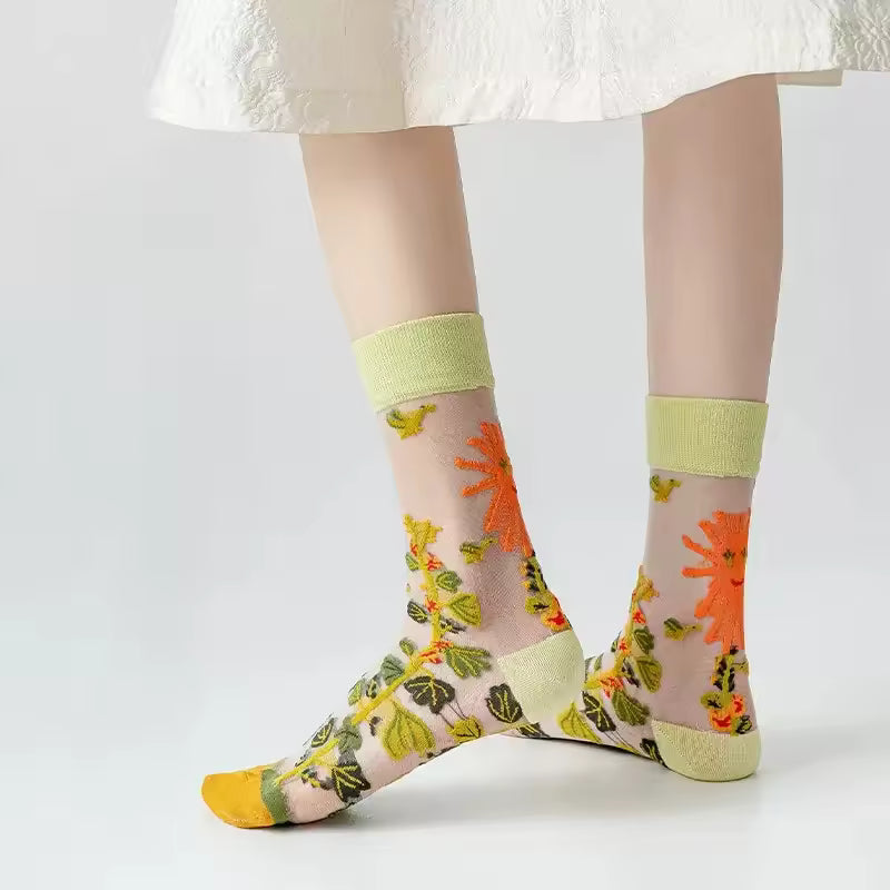 Sheer Plant Lover Socks in 5 Nature-Inspired Styles [Fits Size 5-9]