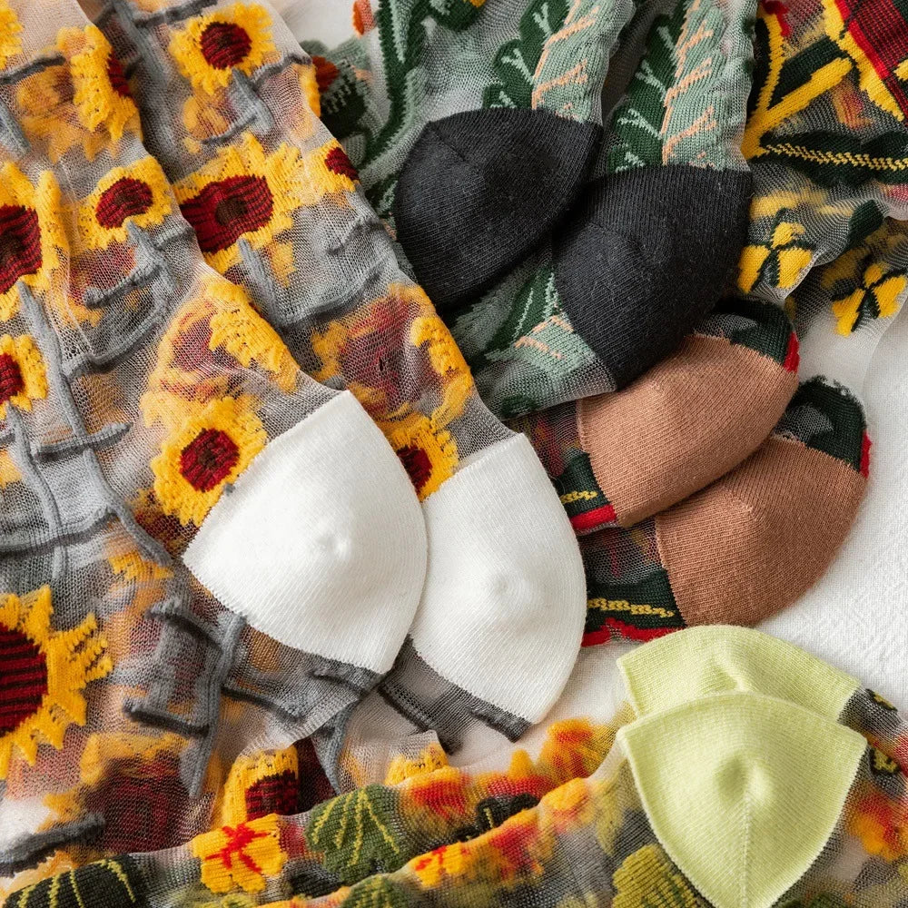 Sheer Plant Lover Socks in 5 Nature-Inspired Styles [Fits Size 5-9]
