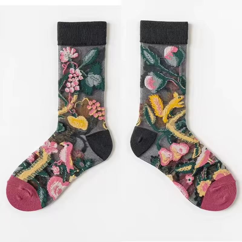Sheer Plant Lover Socks in 5 Nature-Inspired Styles [Fits Size 5-9]