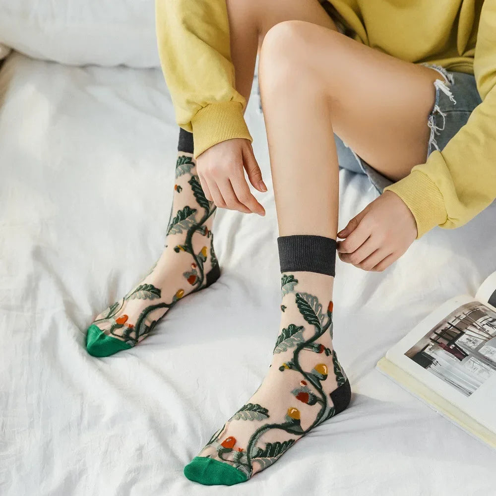 Sheer Plant Lover Socks in 5 Nature-Inspired Styles [Fits Size 5-9]