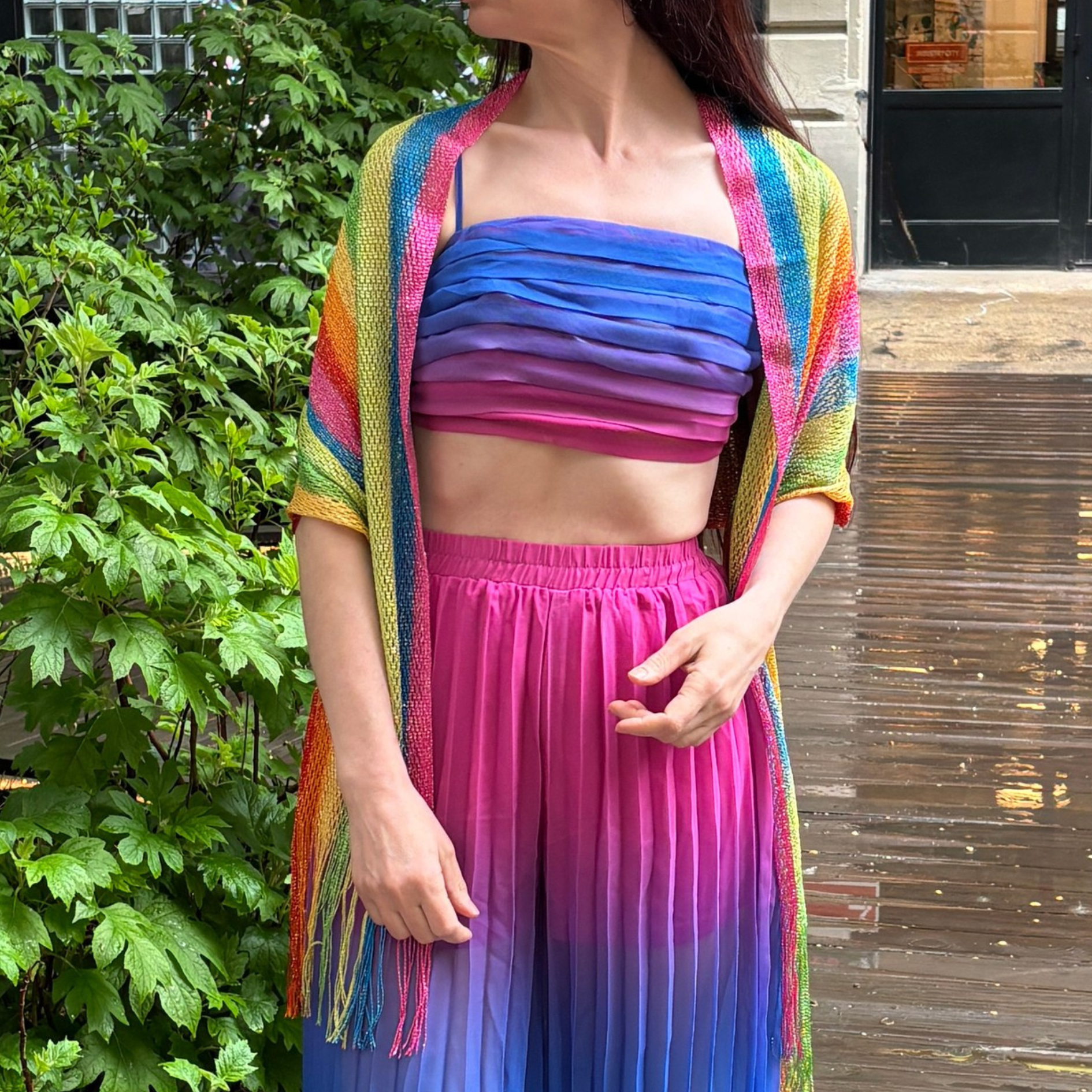 Shimmer Mesh Pride Scarf Wrap in Rainbow Stripe | Unisex Summer Shawl LGBTQ Pride