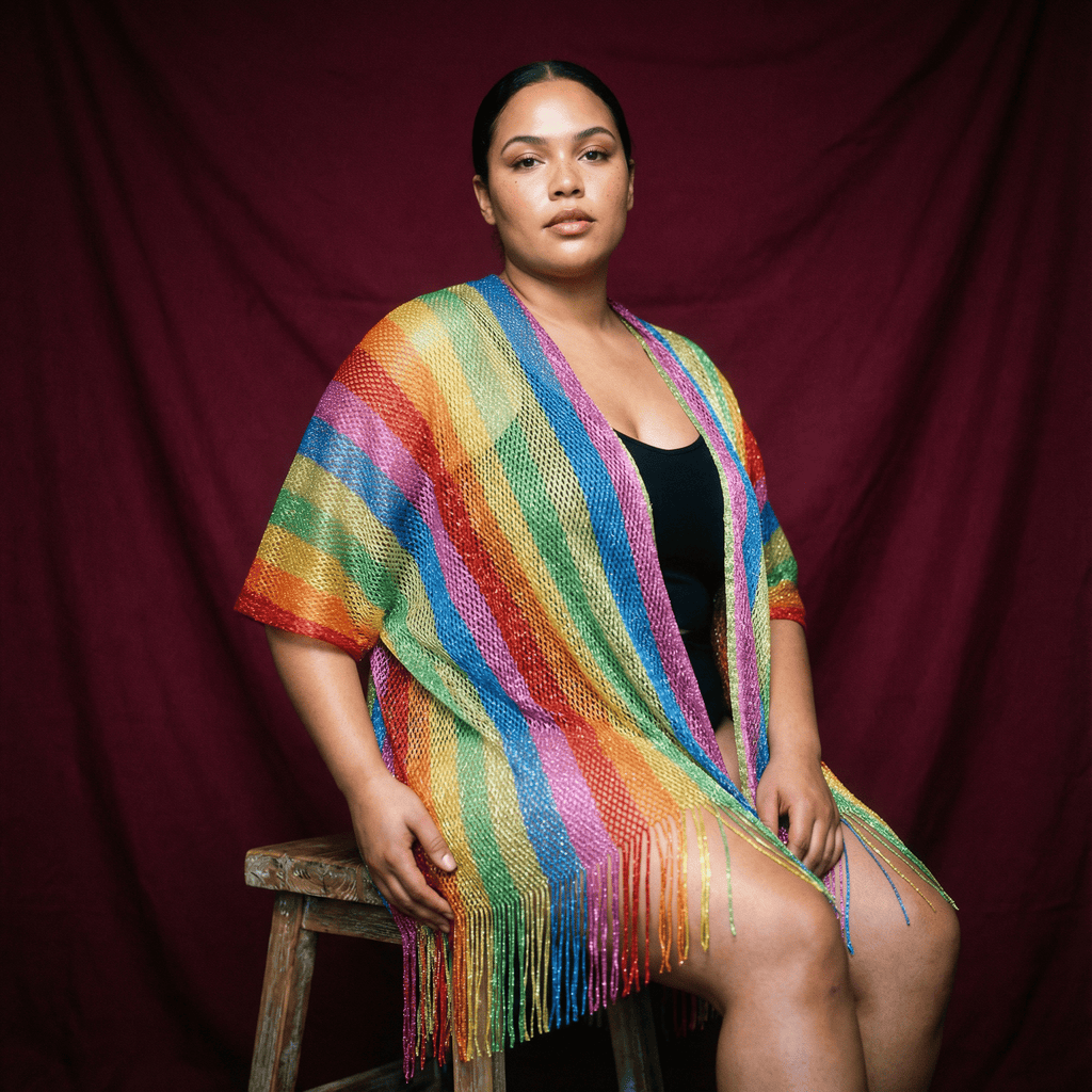 Shimmer Mesh Pride Scarf Wrap in Rainbow Stripe | Unisex Summer Shawl LGBTQ Pride