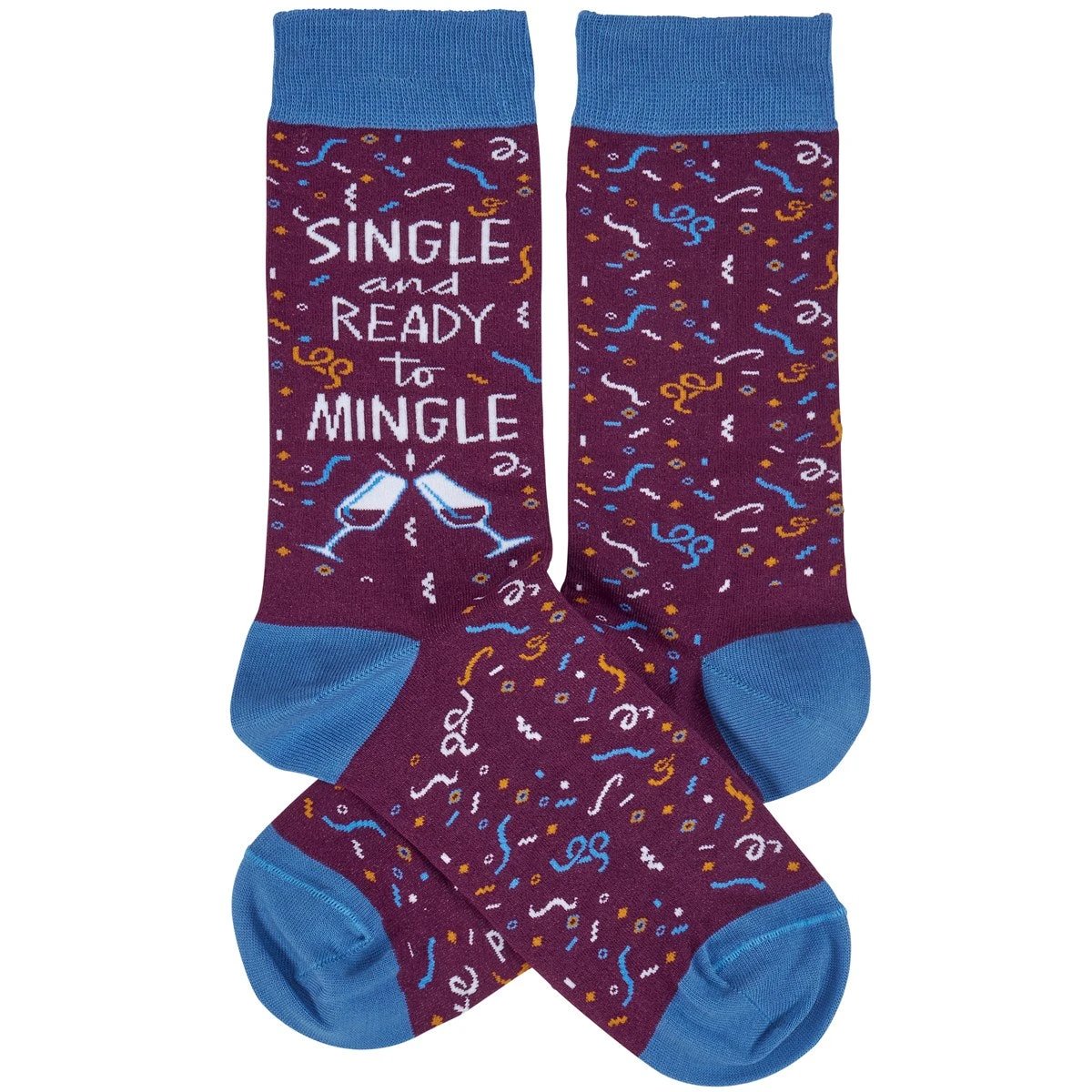 Single and Ready To Mingle Socks | Wine and Confetti Illustration | Gift for Her by The Bullish Store