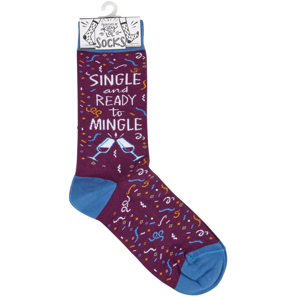 Single and Ready To Mingle Socks | Wine and Confetti Illustration | Gift for Her by The Bullish Store