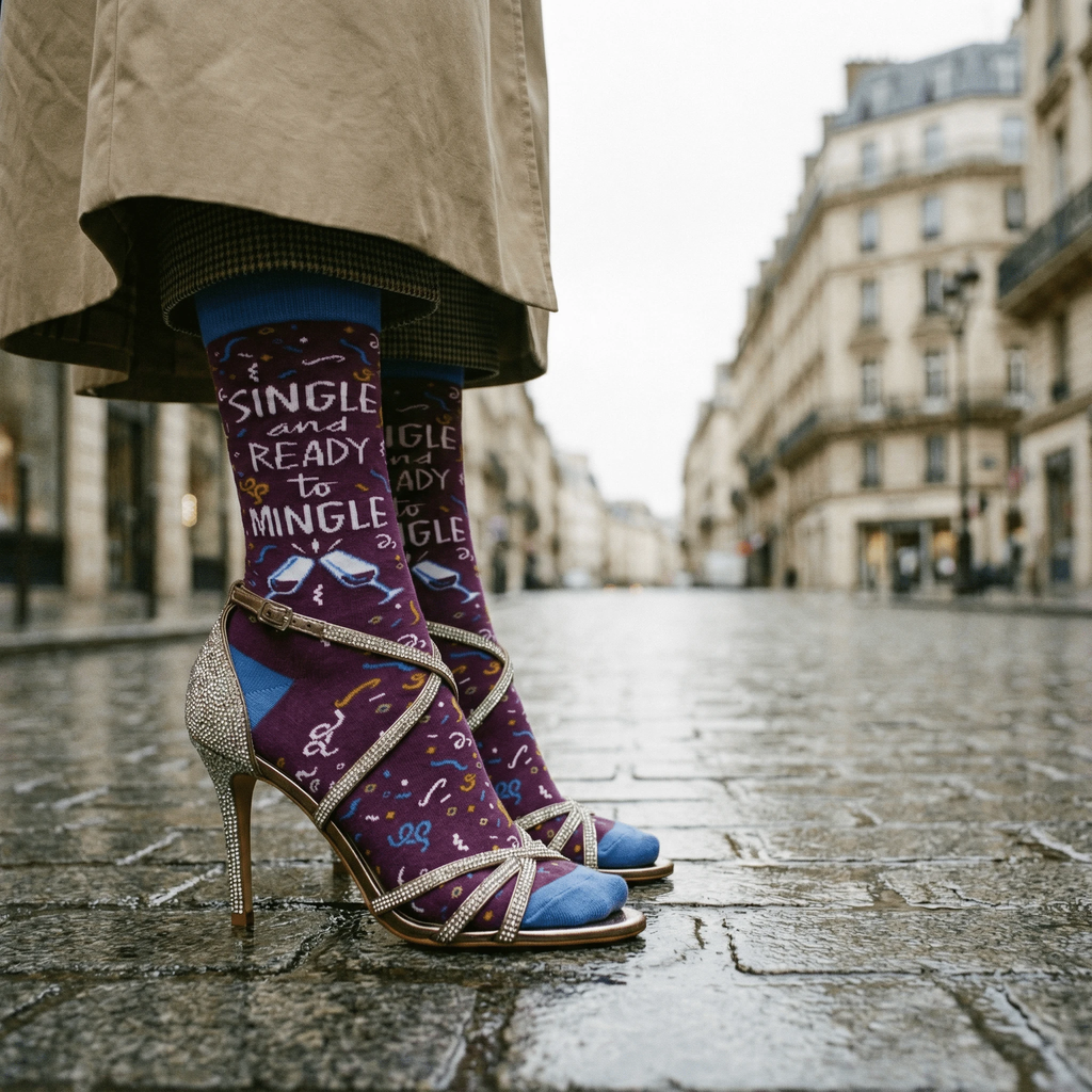 Single and Ready To Mingle Socks | Wine and Confetti Illustration | Gift for Her by The Bullish Store