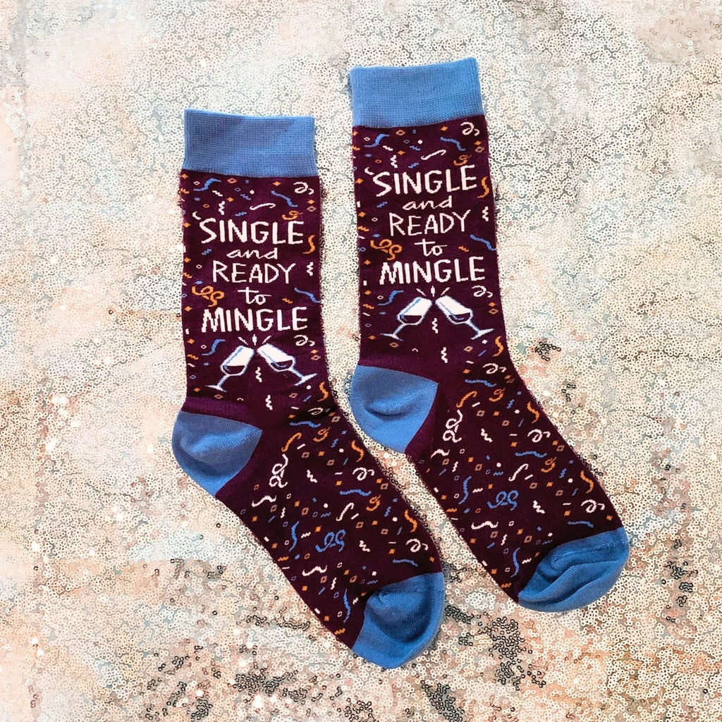 Single and Ready To Mingle Socks | Wine and Confetti Illustration | Gift for Her by The Bullish Store