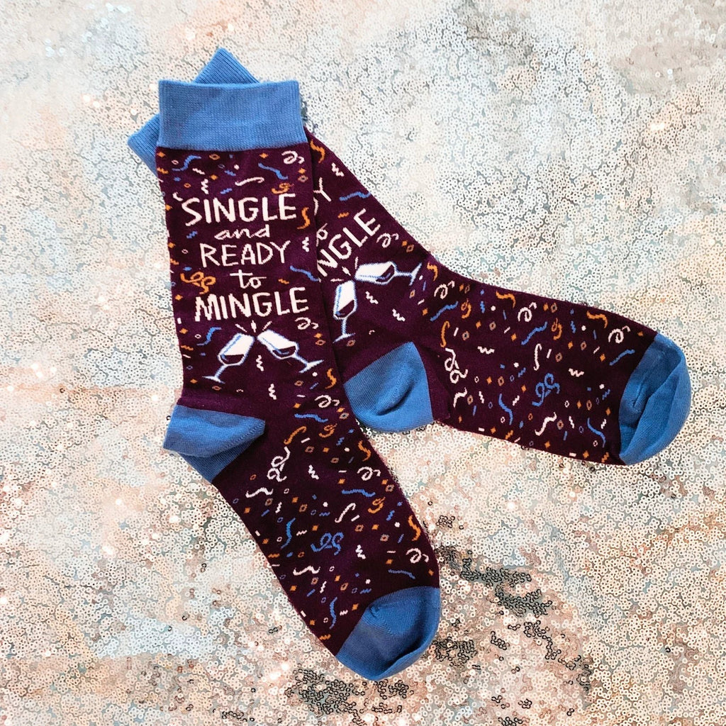 Single and Ready To Mingle Socks | Wine and Confetti Illustration | Gift for Her by The Bullish Store