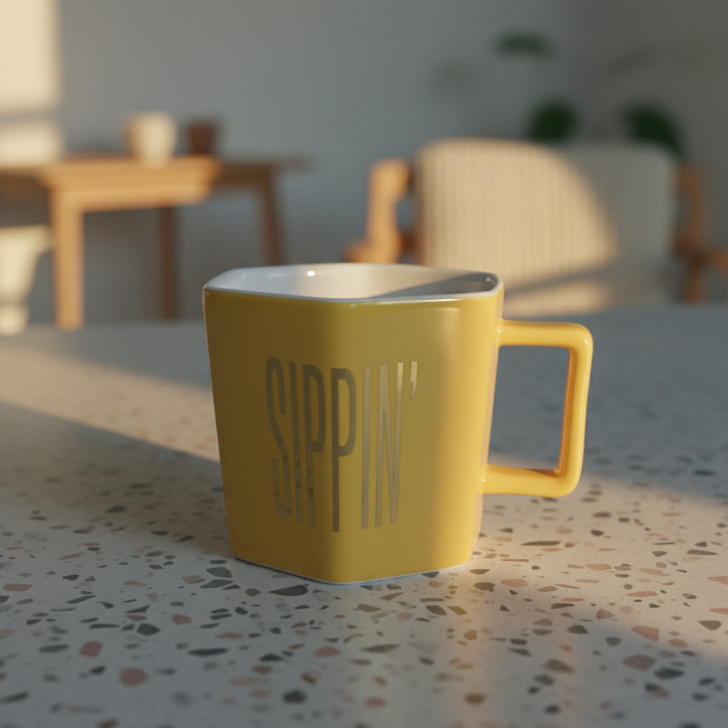 Sippin' Hexagon Mug and Saucer Set in Peach, Black Dot, and Honey | Gift for Her