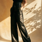 [Size 2X Remaining] Faux Leather High Waisted Wide Leg Belted Solid Color Zipper Pants Trousers in Black by The Bullish Store