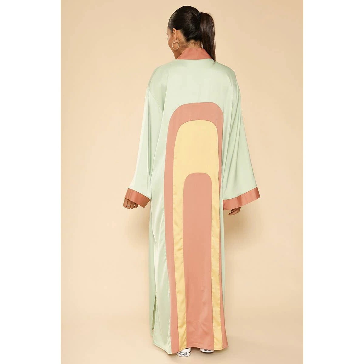 [Size L Remaining] Retro Arch Kimono Big Long Textured Satin Duster [Size L Remaining] by The Bullish Store