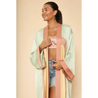 [Size L Remaining] Retro Arch Kimono Big Long Textured Satin Duster [Size L Remaining] by The Bullish Store