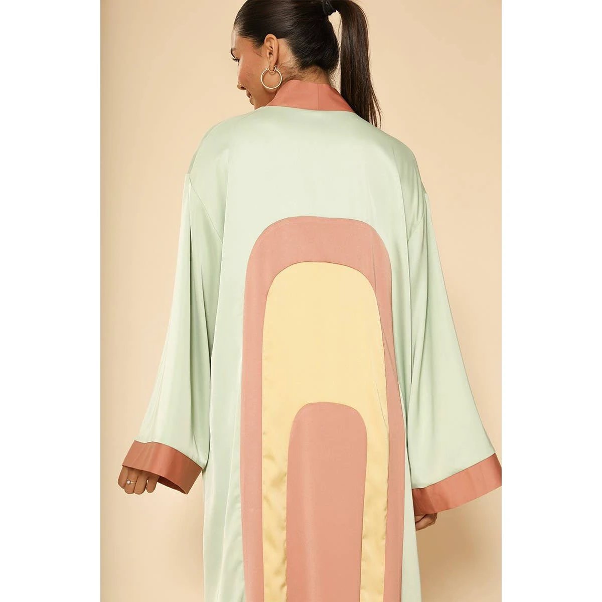 [Size L Remaining] Retro Arch Kimono Big Long Textured Satin Duster [Size L Remaining] by The Bullish Store