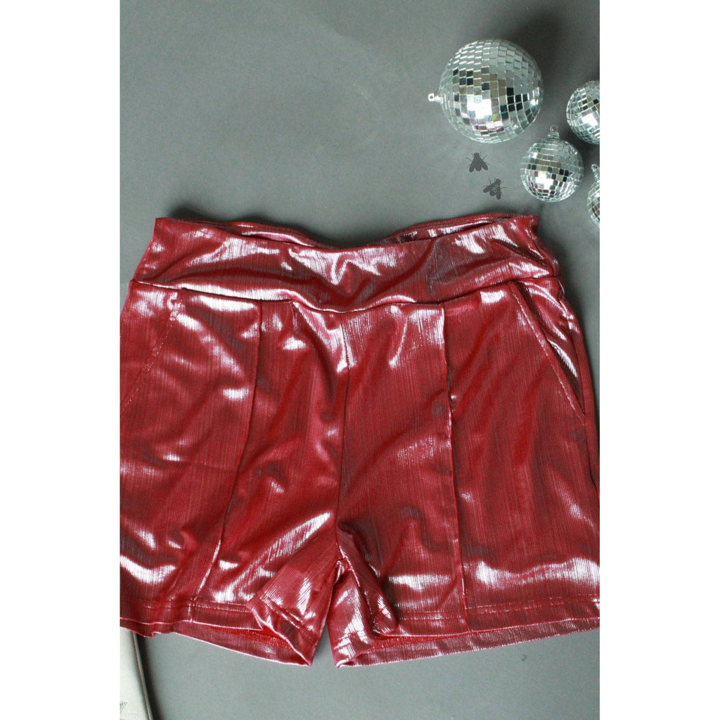 [Size M-3X] Shiny Short Firework in Red | Metallic Stretch Fabric