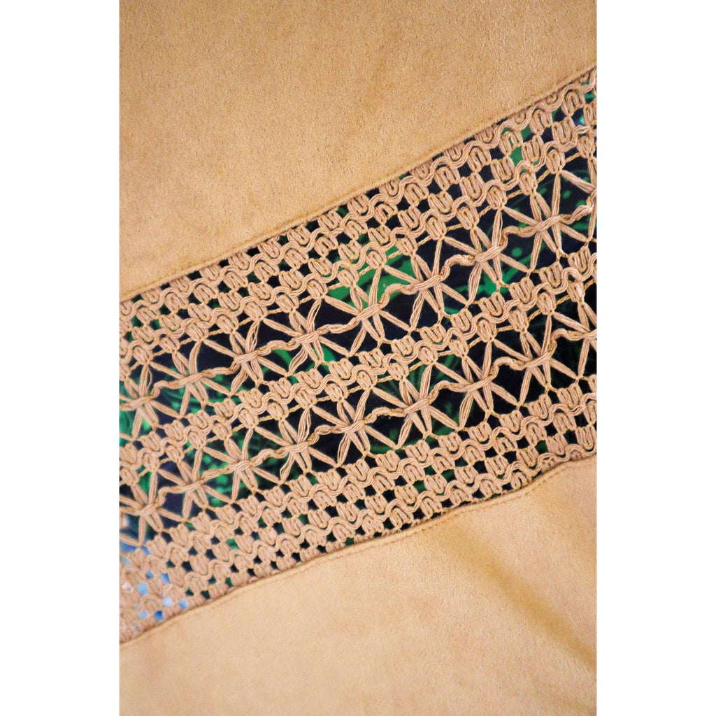 [Size S/M Remaining] Cowgirl Vegan Suede Crochet Duster in Brown | Open-front Coat Outerwear