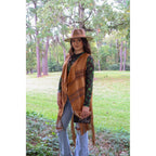 [Size S/M Remaining] Cowgirl Vegan Suede Crochet Duster in Brown | Open-front Coat Outerwear by The Bullish Store
