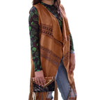 [Size S/M Remaining] Cowgirl Vegan Suede Crochet Duster in Brown | Open-front Coat Outerwear by The Bullish Store