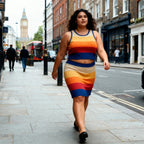 [Size XL Only] Rib Knit Set Skirt and Top | Orange and Blue Stripes by The Bullish Store