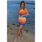 [Size XL Only] Rib Knit Set Skirt and Top | Orange and Blue Stripes by The Bullish Store