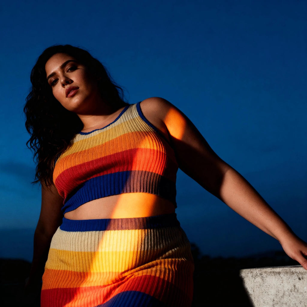 [Size XL Only] Rib Knit Set Skirt and Top | Orange and Blue Stripes by The Bullish Store