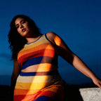 [Size XL Only] Rib Knit Set Skirt and Top | Orange and Blue Stripes by The Bullish Store