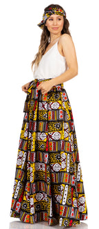 Sakkas Asma's Second Convertible Traditional Wax Print Maxi Skirt with Adjustable Straps - Buy One, Get One 50% Off