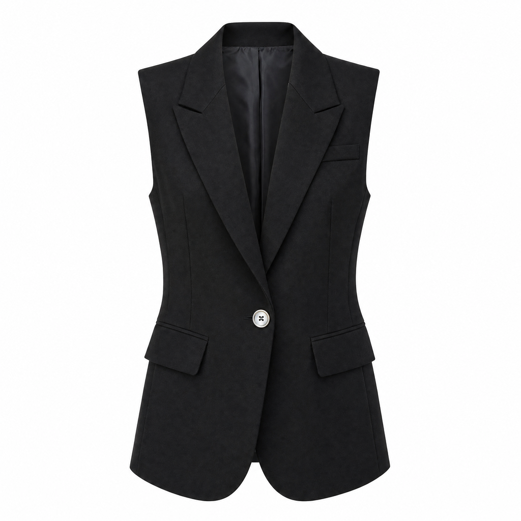 Sleeveless Blazer in Black | One-Button V-Neckline [Sizes SM-XL]